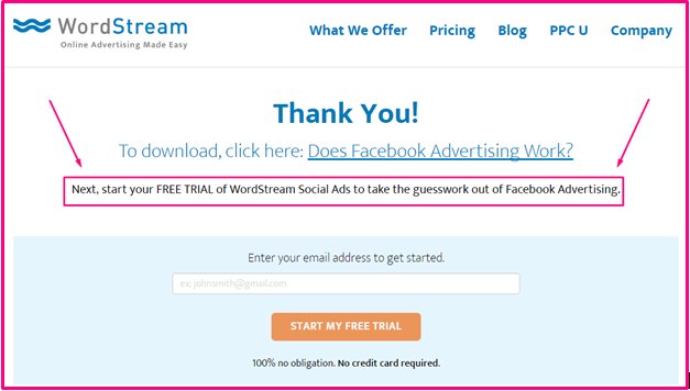 example of WordStream promoting ebook on it's thank you page