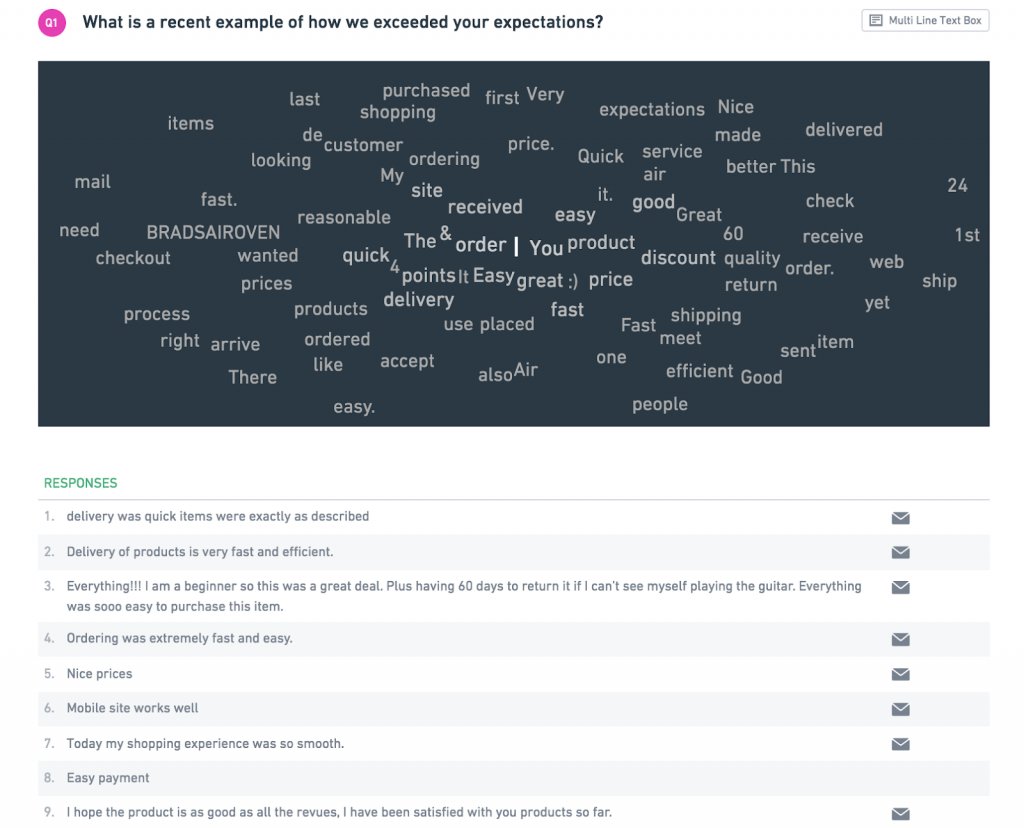 examples of responses from a survey on ecommerce store
