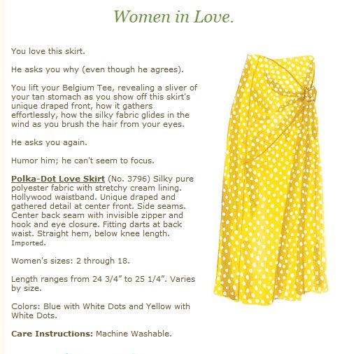 screenshot from the Women in Love online brand