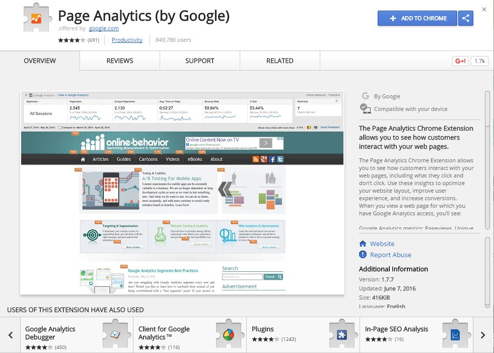 screenshot of the chrome extension listing for Google Analytics