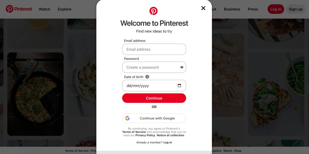 Pinterest formulario