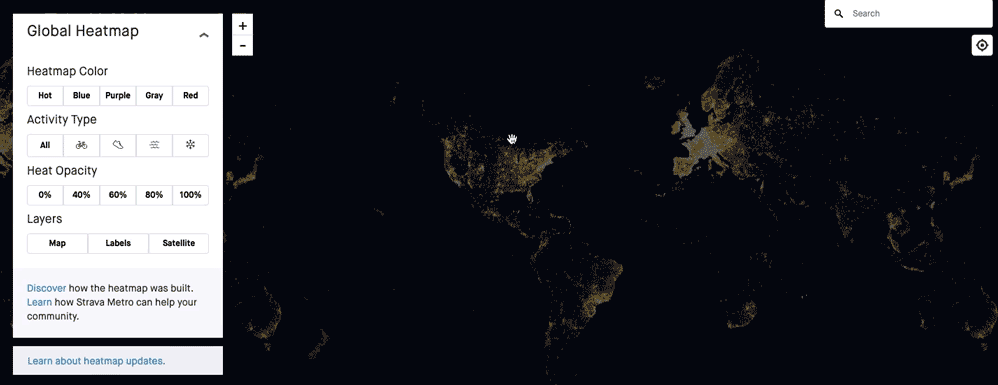 GIF of the working of the Strava Global Heatmap