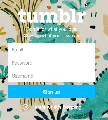 screenshot of the sign-up form on tumblr