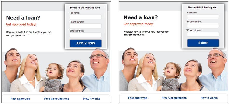 an example of landing page where visitors fill up form to request for loans