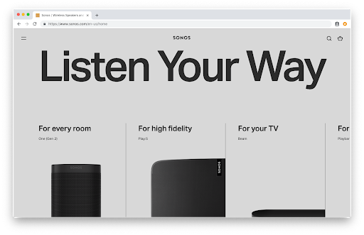 a screenshot of the website for Sonos where they opted for an ultra-minimal design.