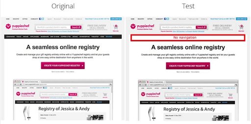 screenshot from the A/B test on the website of Yeppichef