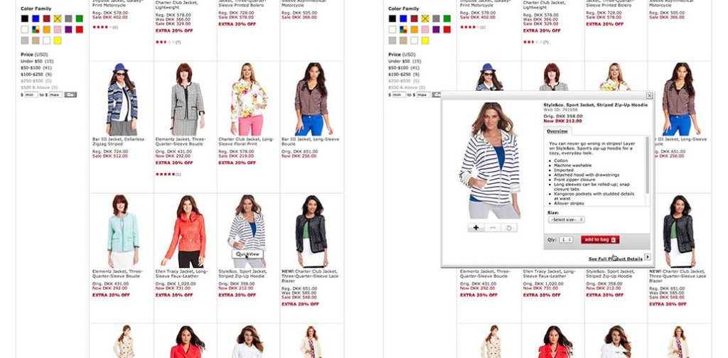 screenshot of a quick product view on an ecommerce store