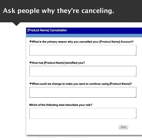 screenshot of a survey asking questions to inquire about the reasons for cancelling subscription