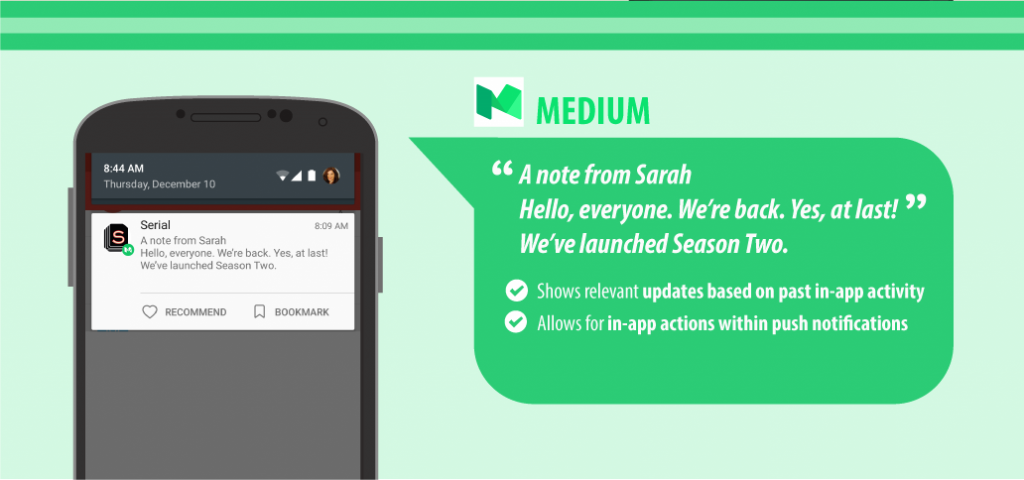image of how medium.com uses personalized push notifications to target customers