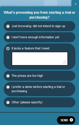 screenshot of the survey run by Qualaroo on their pricing page
