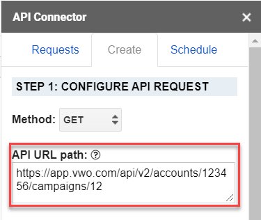 screenshot of the VWO API connector