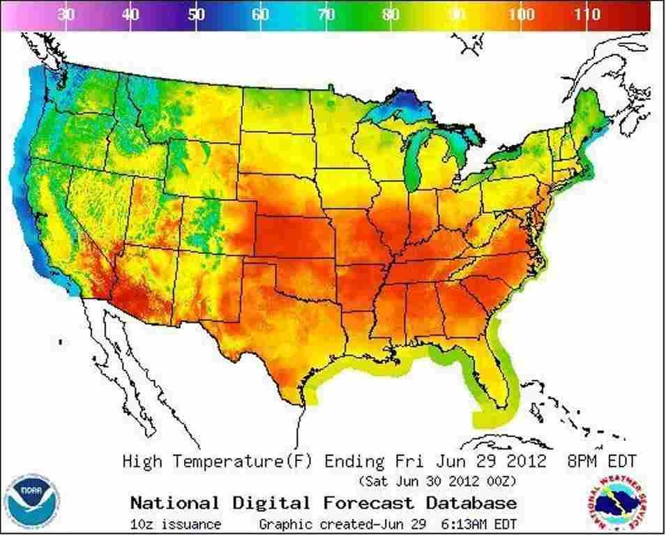 a heatmap of the digital weather forecast for North America