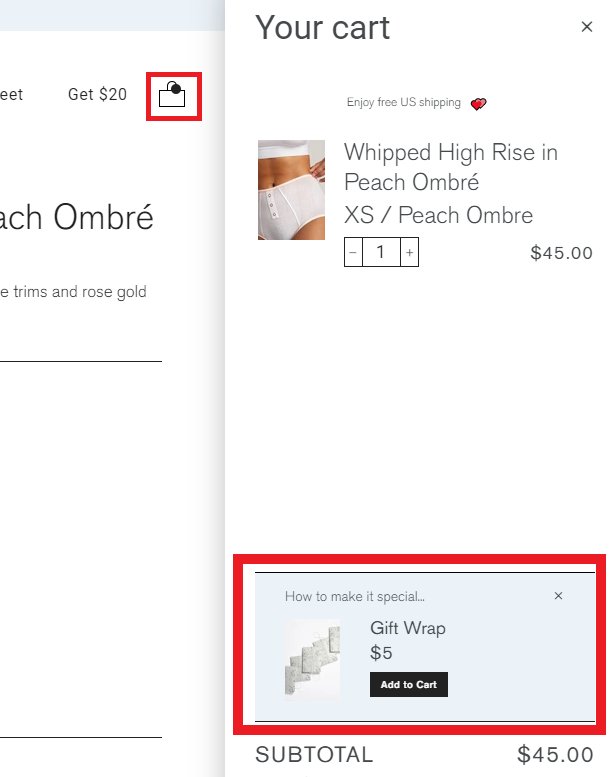 an example of cross-selling on Negative Underwear website