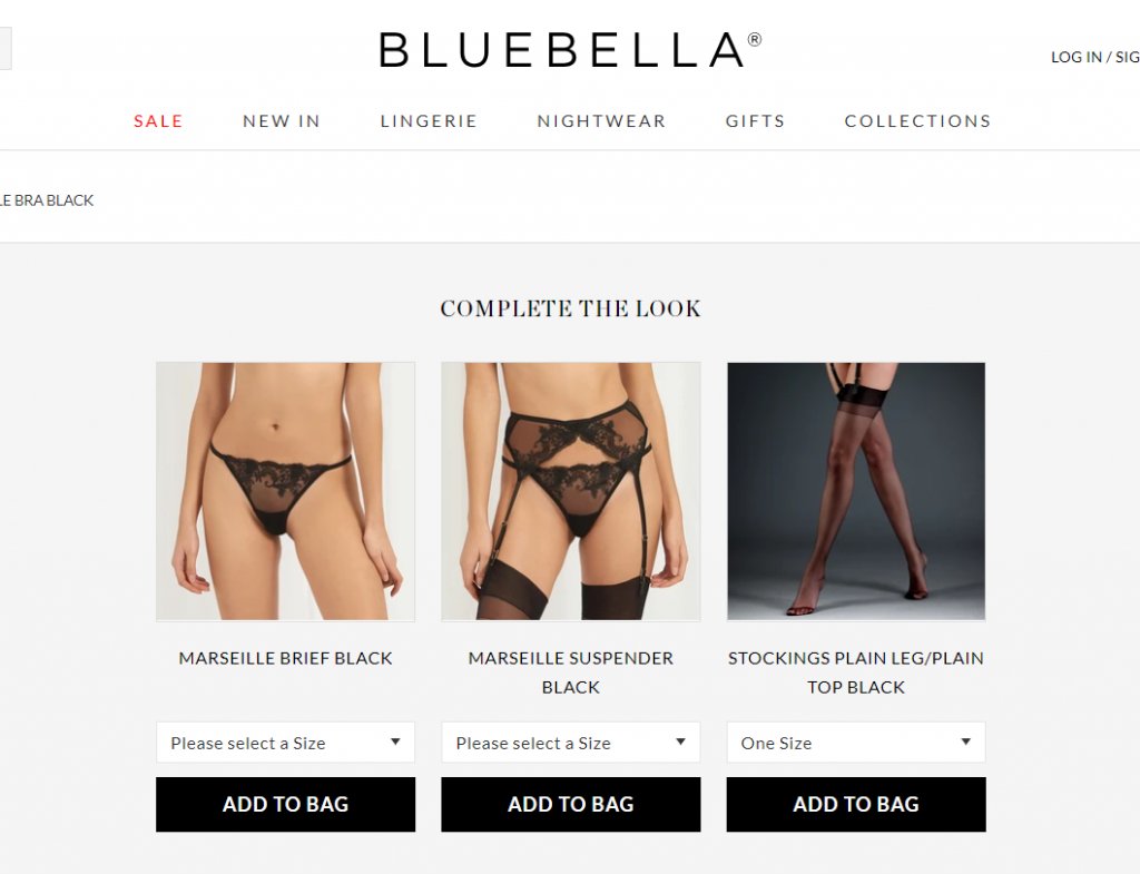 cross-selling on the product page of Bluebella website