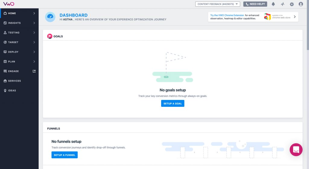 screenshot of the VWO dashboard