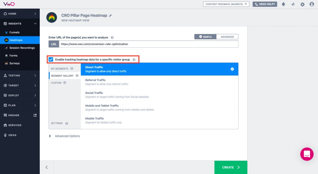 how to enable segments for generating heatmap data