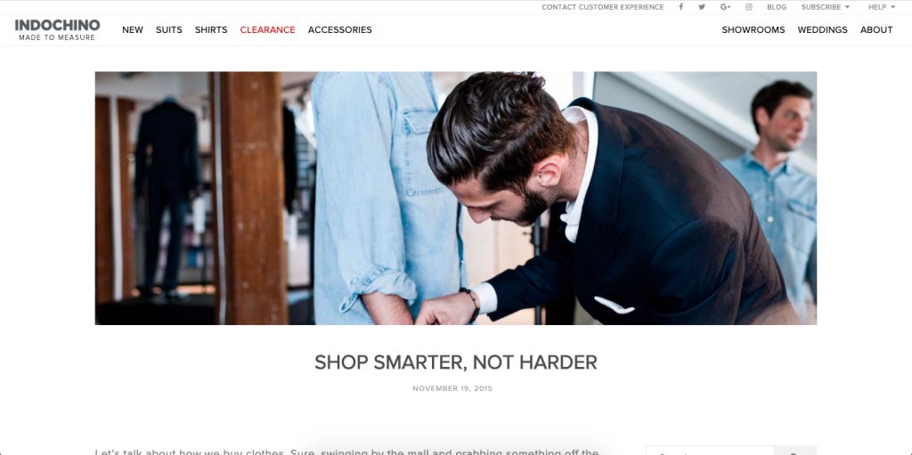 screenshot of the Indochino website information page