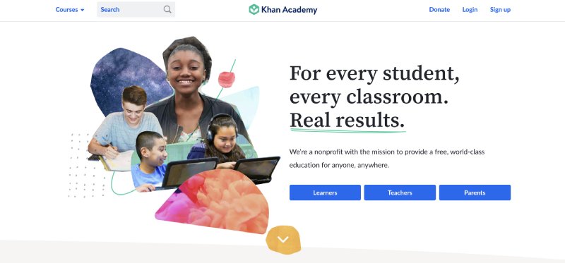 screenshot of the website of Khan Academy