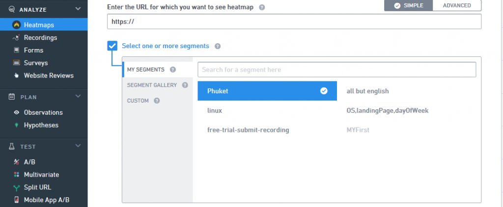 how to select one or more segments in VWO