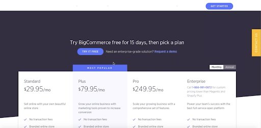 Pricing Page Of Bigcommerce After Changes