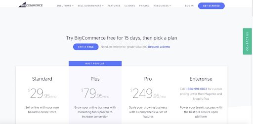 The Pricing Page Of Bigcommerce