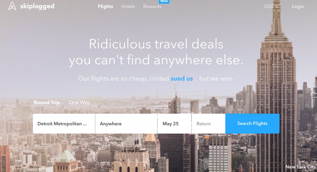 Homepage Of Skiplagged
