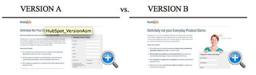 version a vs version b of Hubpost landing pages