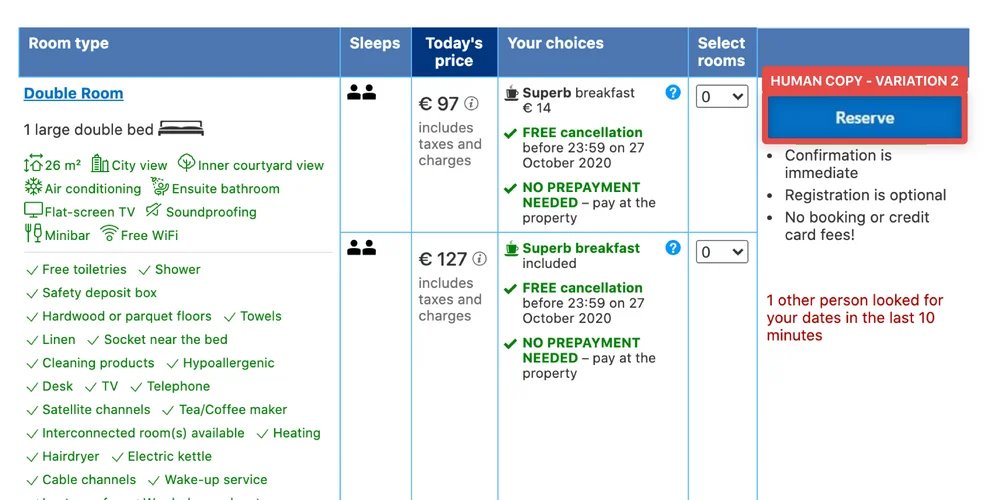 Gpt 3 Ai Written Copy In Ab Test On Booking Com