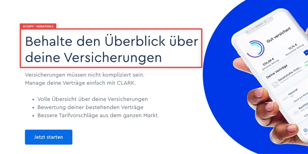 Variation 2 Of The Gpt 3 Ai Written Copy In Ab Test On Clark Germany