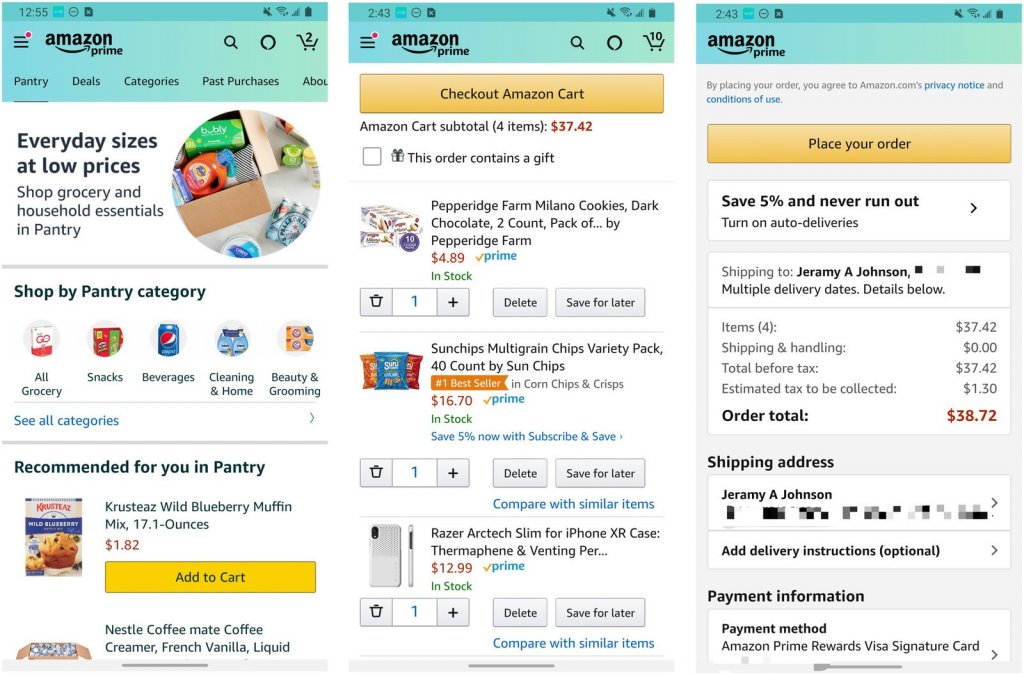 Amazon's ecommerce checkout flow