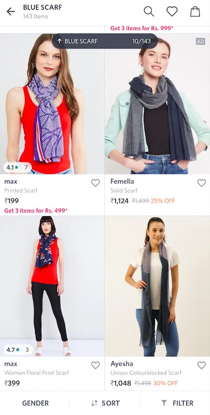Myntra Product Page search algorithm