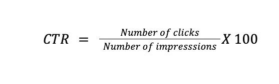CTR = Number of clicksNumber of impresssionsX 100