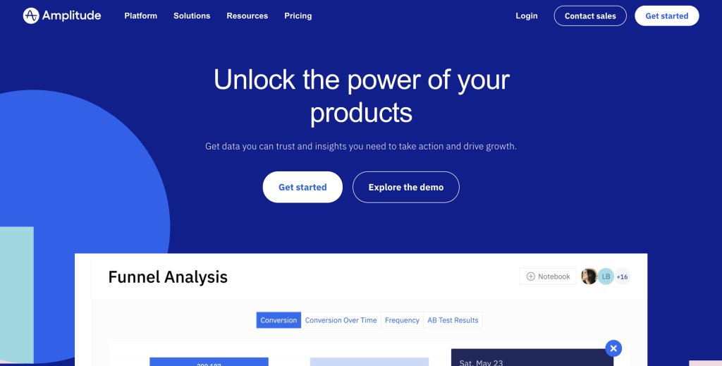 Landing page of Amplitude