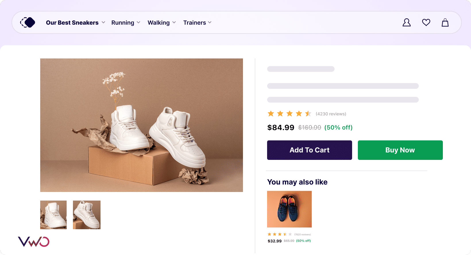 Product page of a sneaker