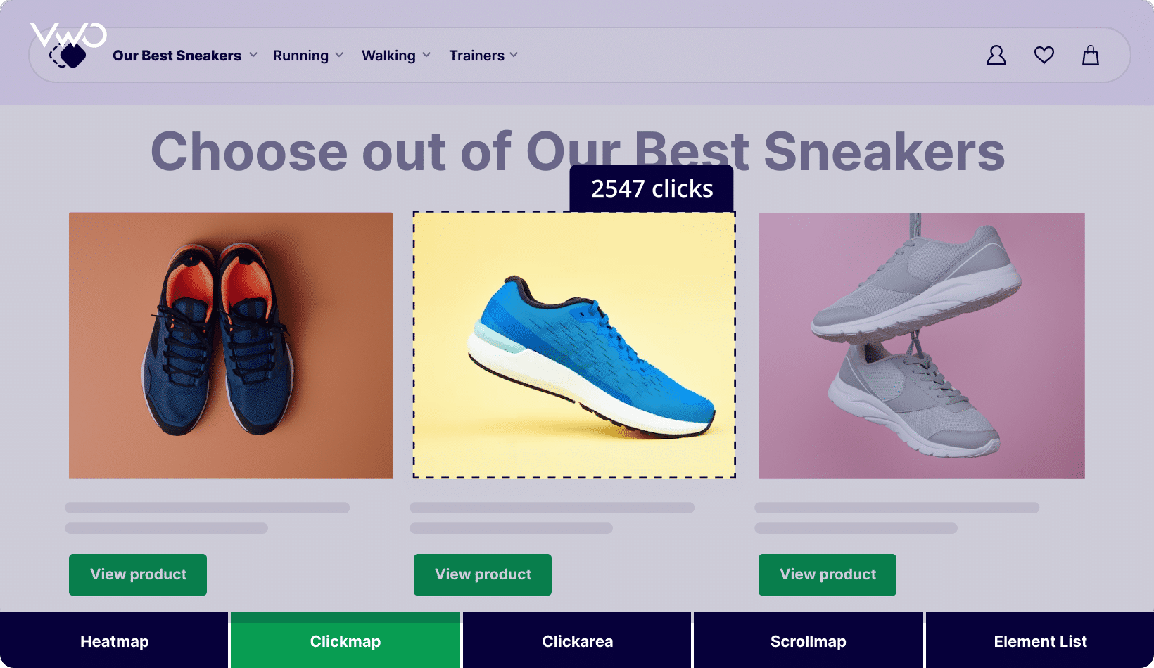 Clickmap analysis of the product listing page