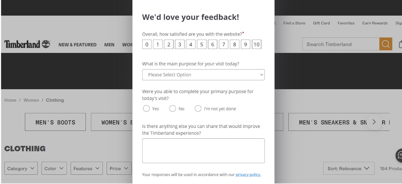 Timberland's feedback survey 