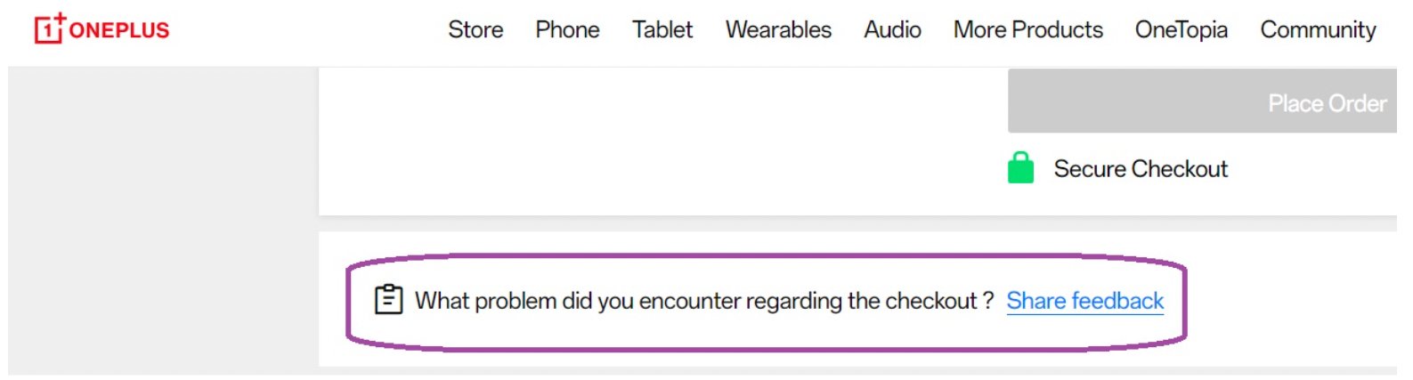 Checkout page survey on OnePlus’s online store
