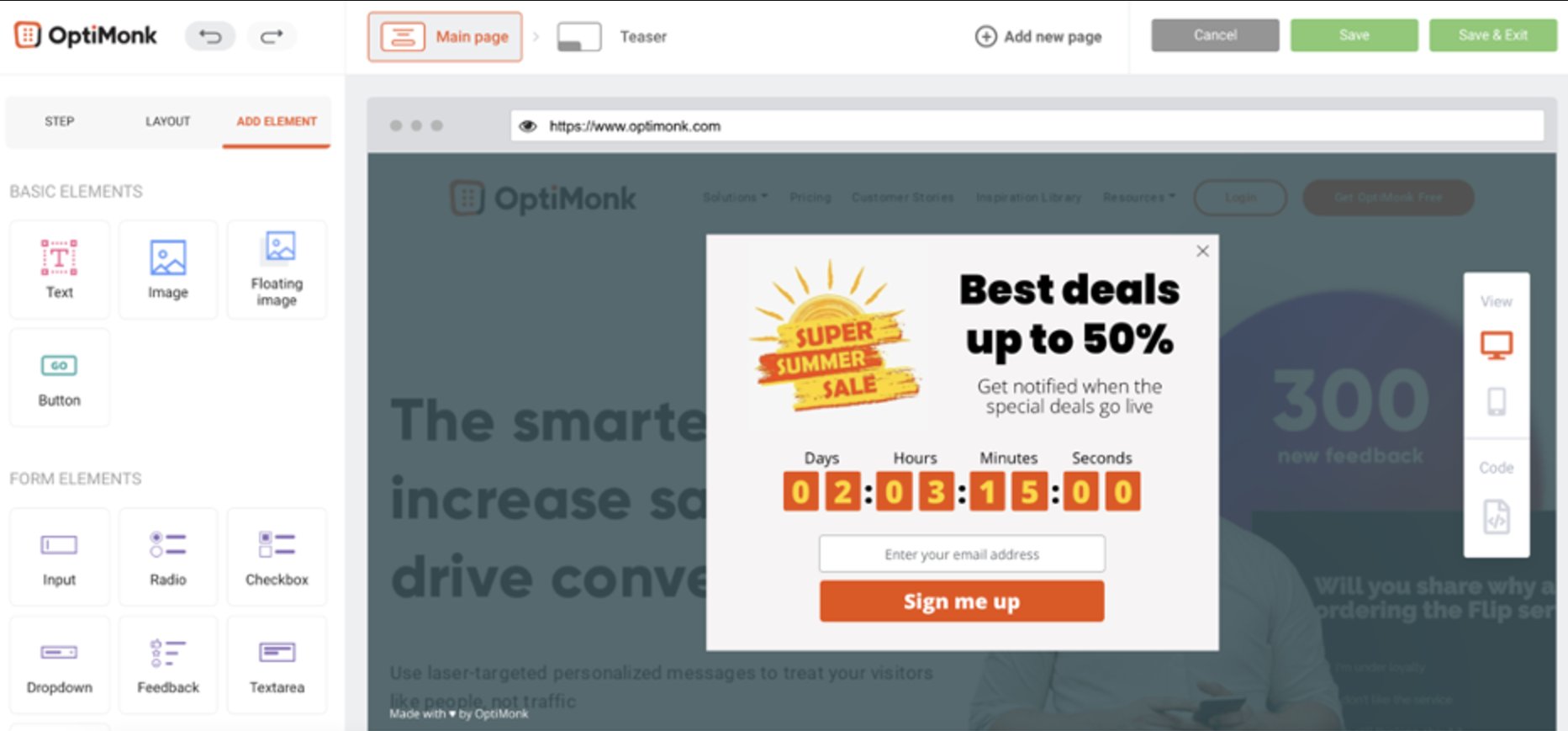 Best exit intent pop-up tools | #1. OptiMonk