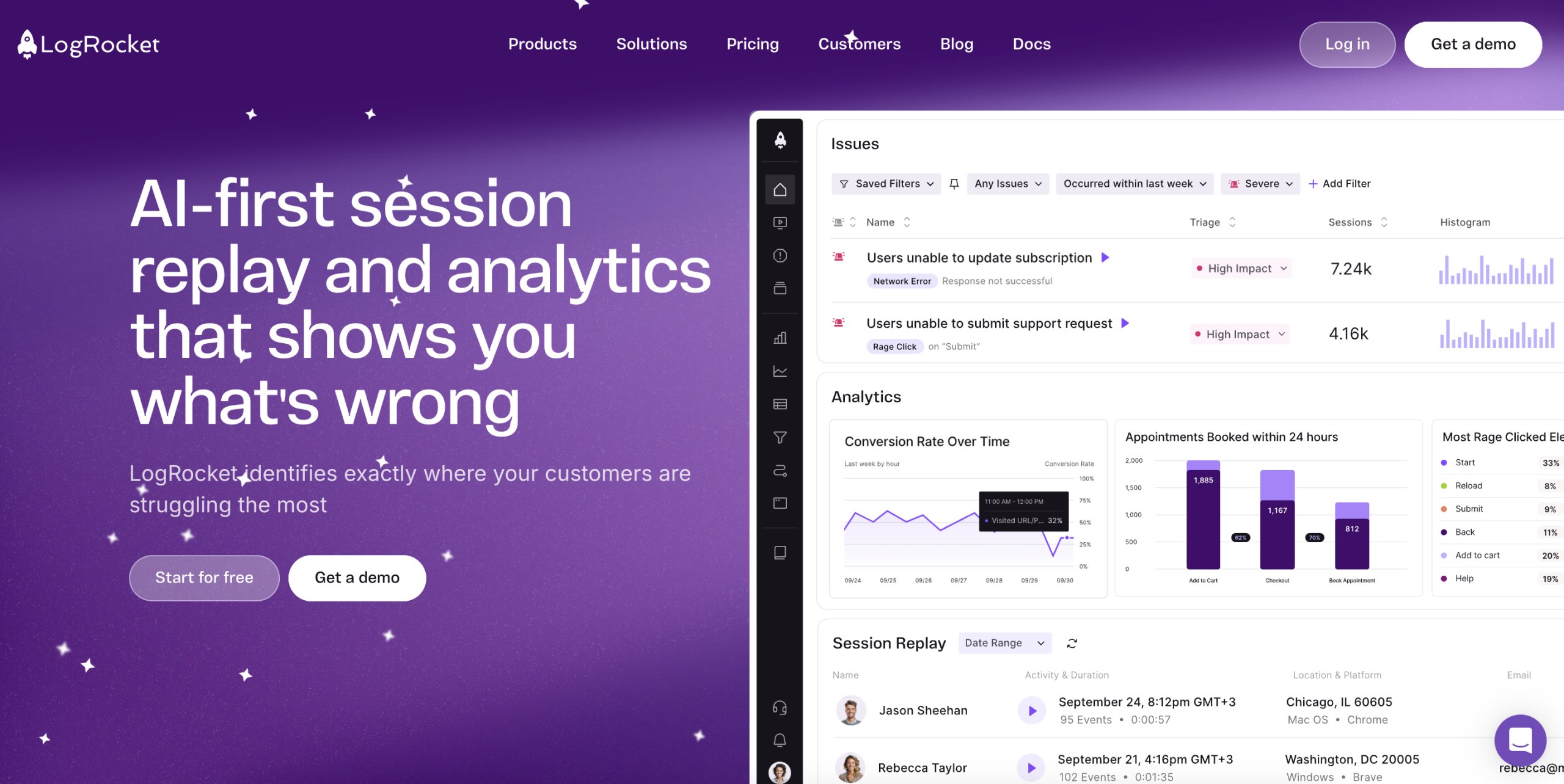 Best Mobile app session recording tools | #2. LogRocket 