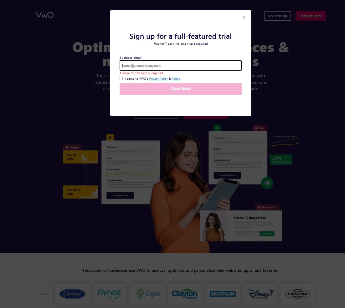 VWO’s free trial page