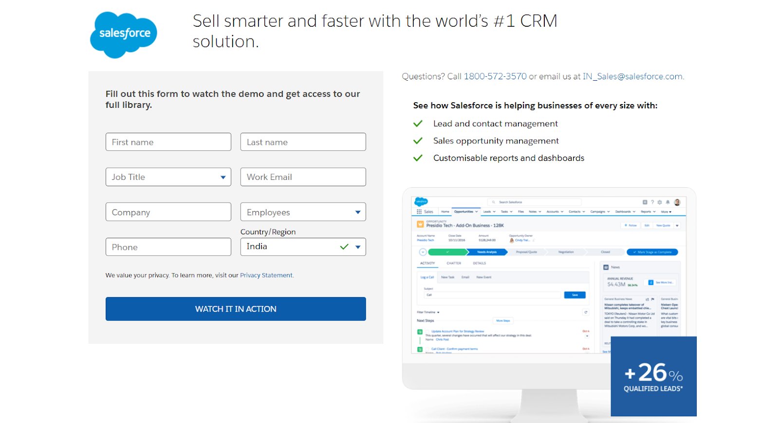 Salesforce’s CRM demo page