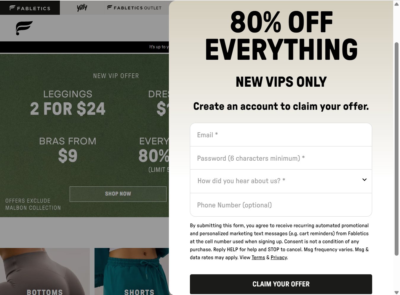 Cart abandonment forms – Fabletics