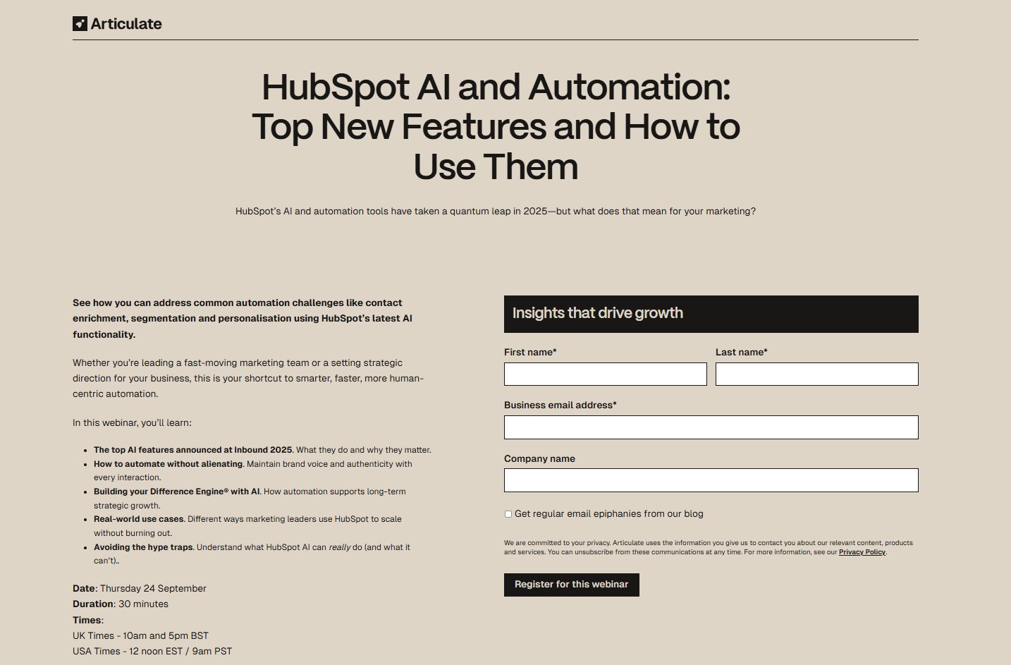 Webinar funnel – Articulate marketing