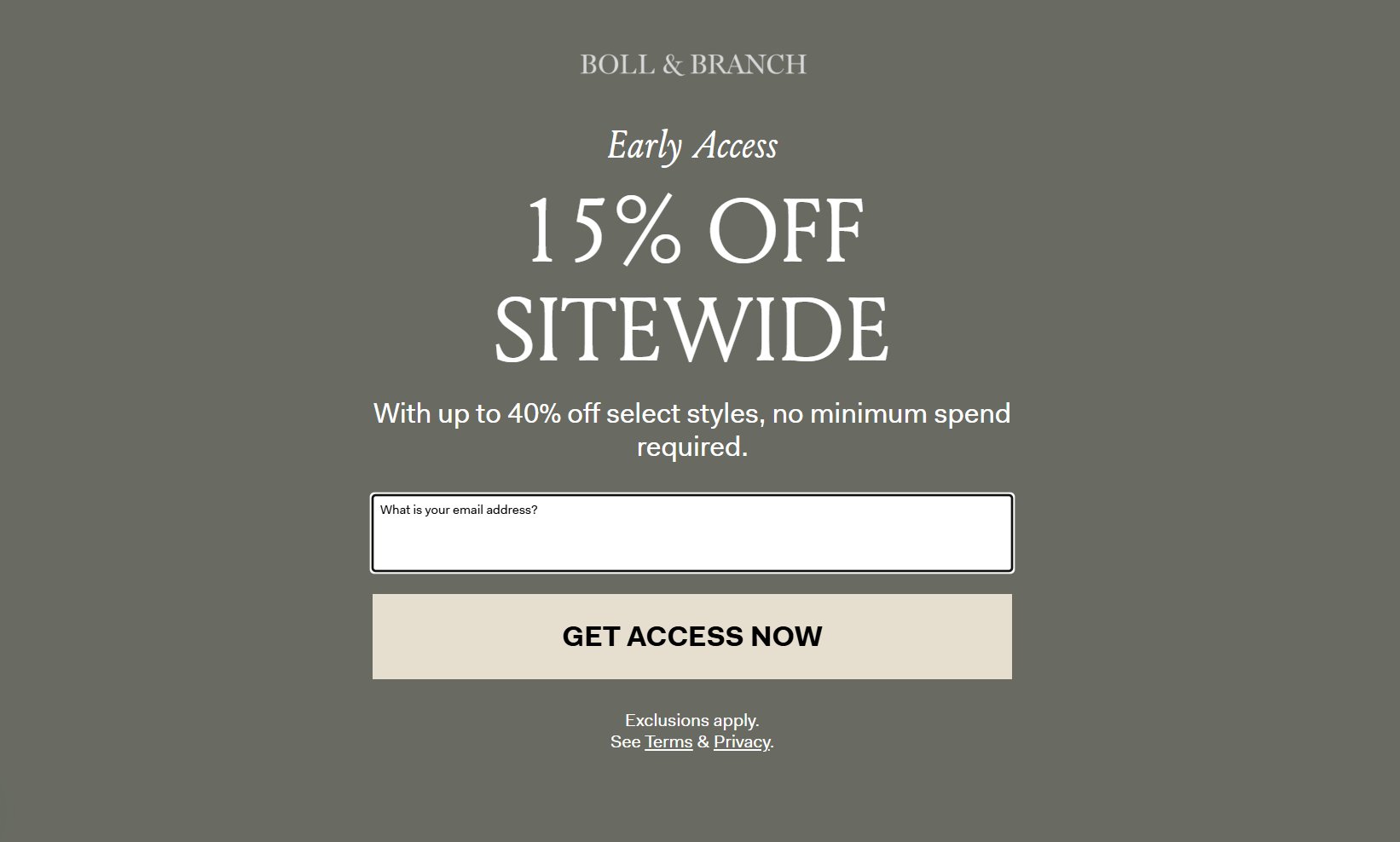 Full-Screen Opt-In Forms: Boll & Branch as an example