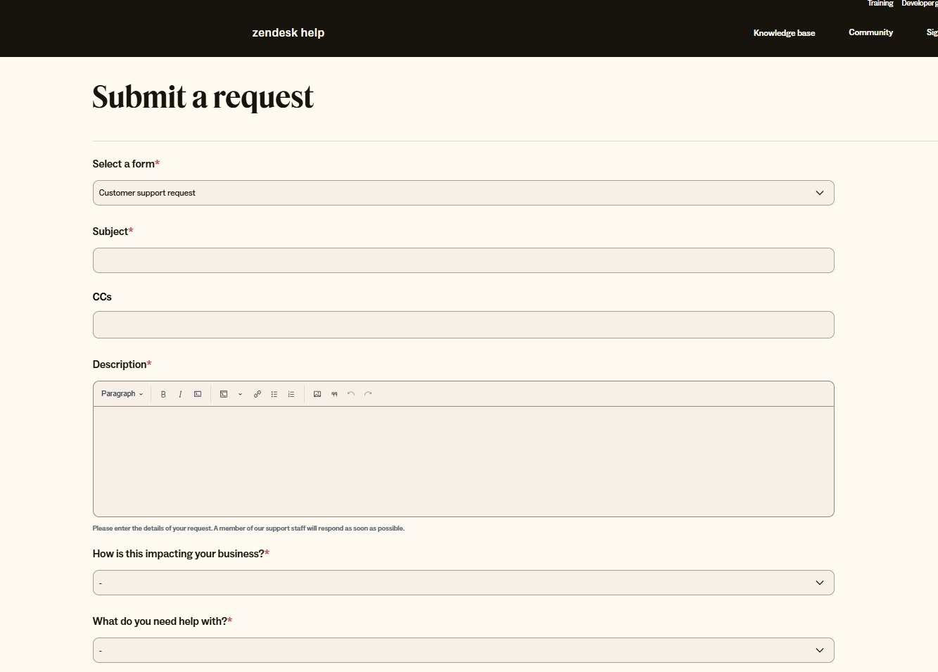 Support form - Zendesk