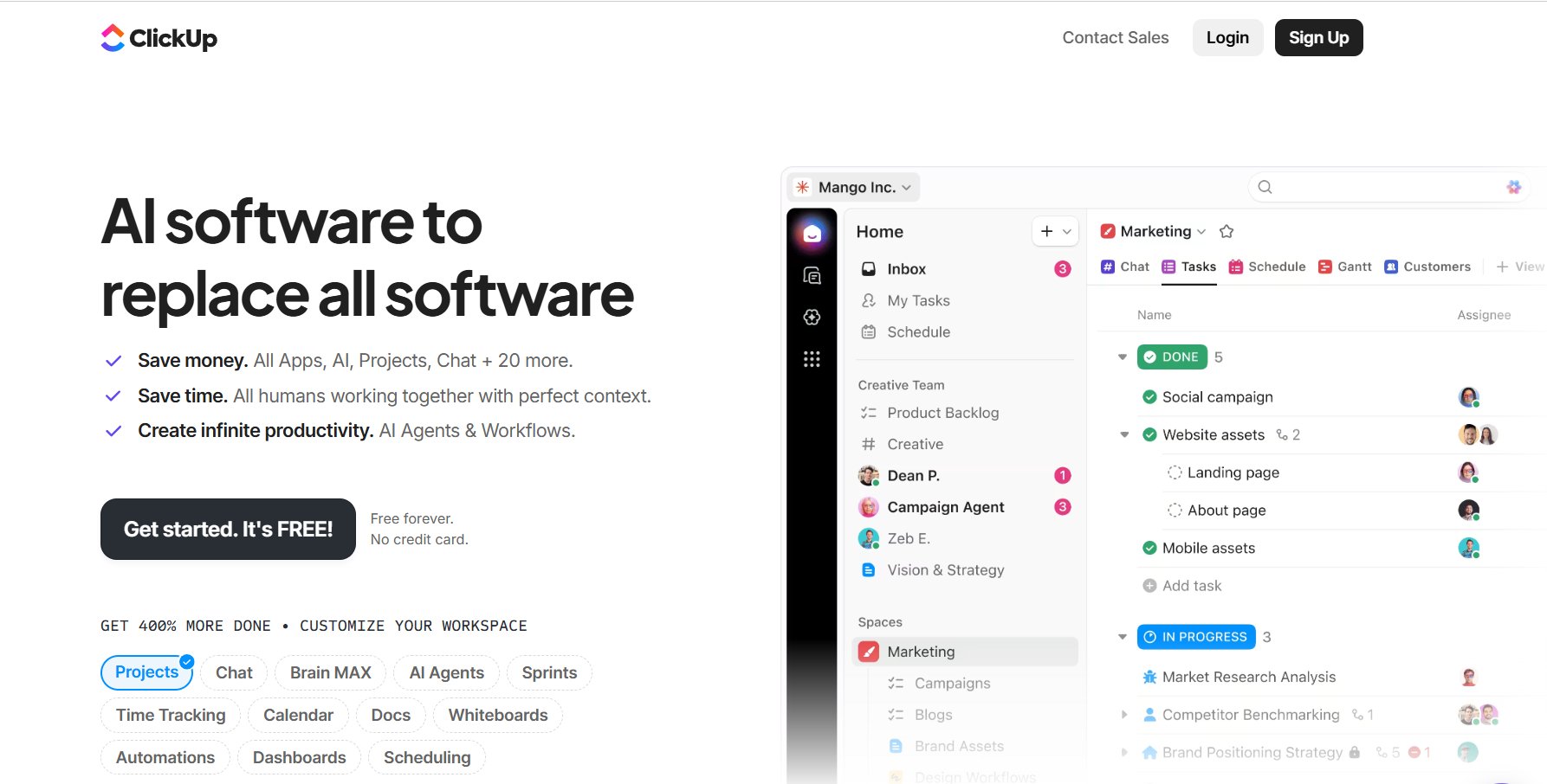 ClickUp landing page