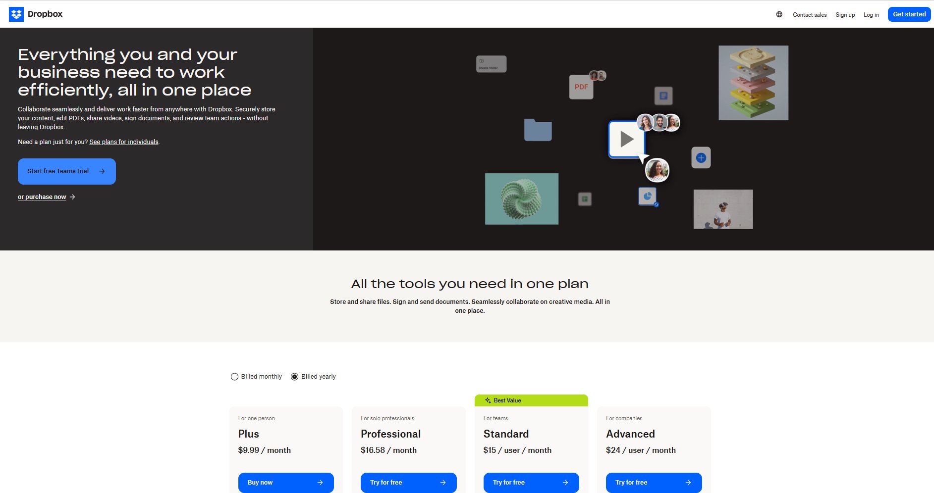 Dropbox landing page