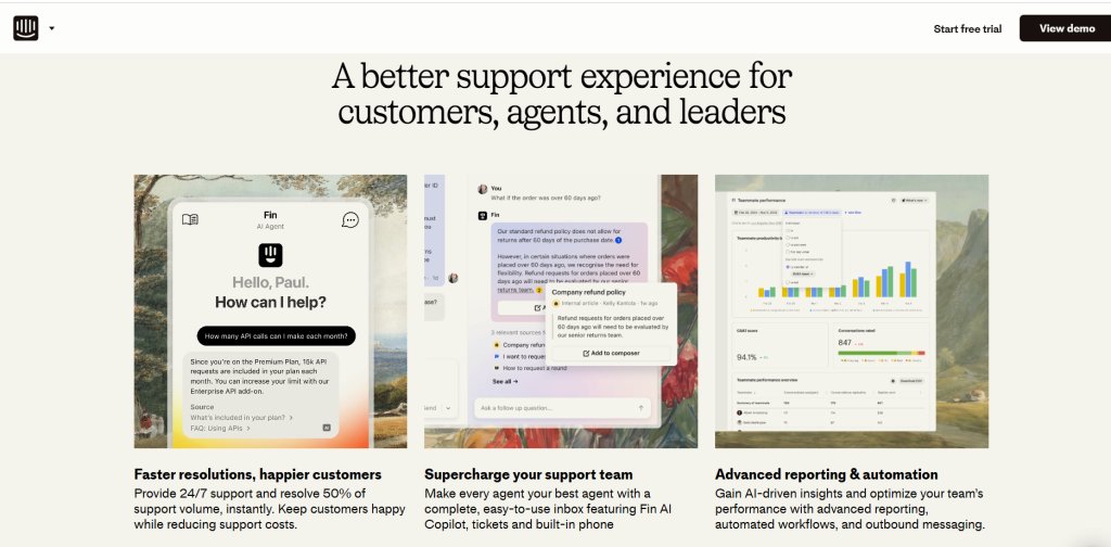 Intercom landing page