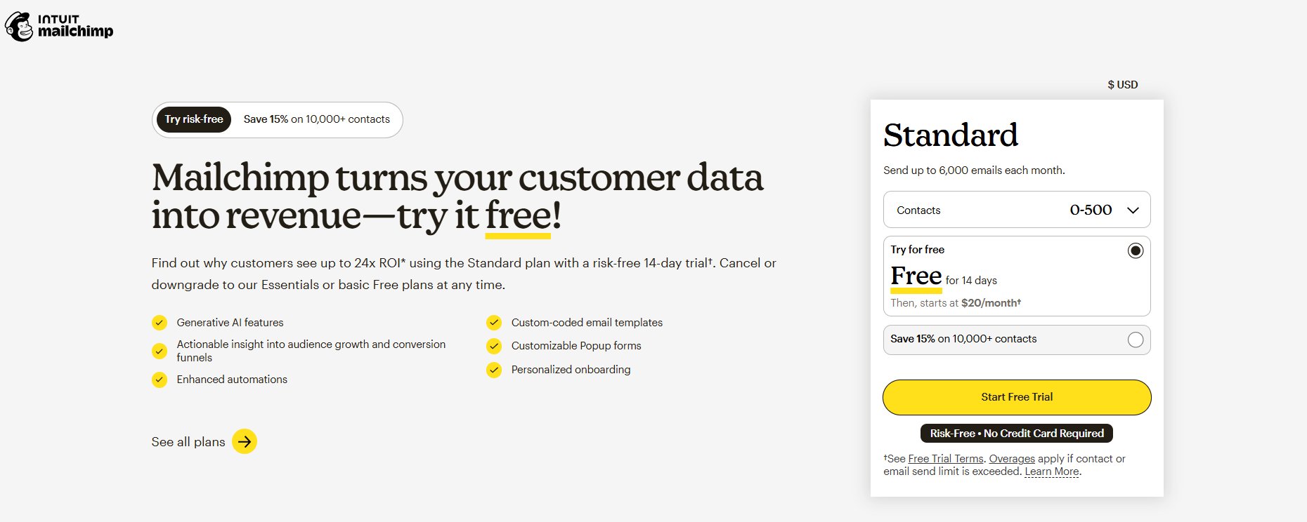 Mailchimp landing page