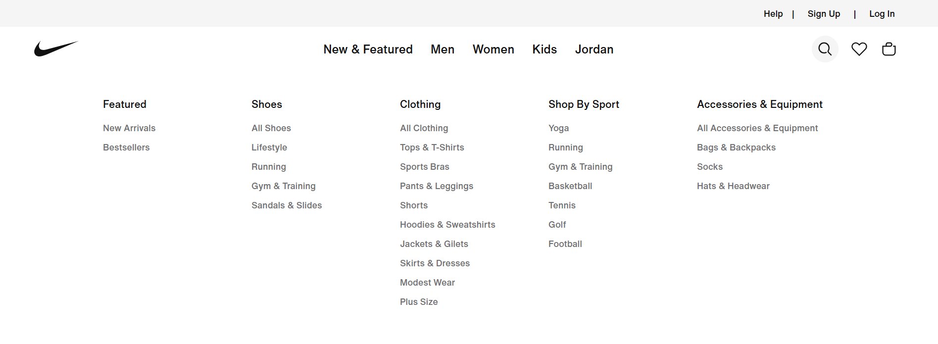 Nike navigation structure